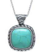 Manufactured Turquoise Square Pendant Necklace In Sterling Silver