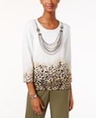 Alfred Dunner Petite Madison Park Printed Necklace Sweater