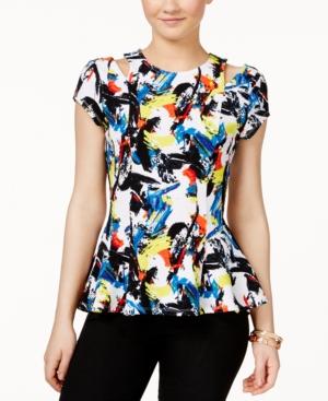Marilyn Monroe Juniors' Printed Cold-shoulder Peplum Top
