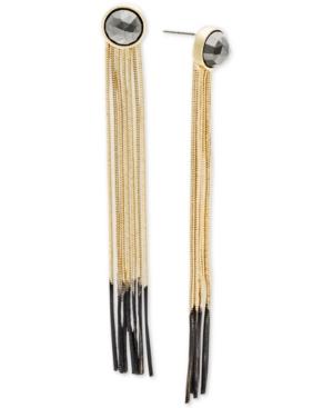 Steve Madden Two-tone Stone & Chain Fringe Drop Earrings