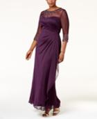 Xscape Plus Size Embellished Illusion Ruched Gown