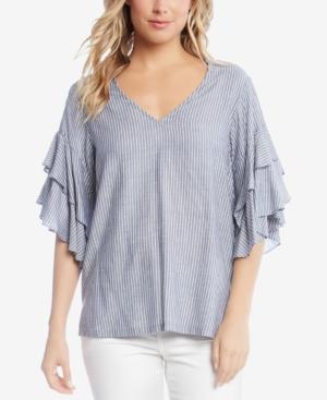 Karen Kane Ruffled Chambray-stripe Top