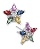 Multicolor Sapphire (1-1/3 Ct. T.w.) & Diamond (1/5 Ct. T.w.) Flower Stud Earrings In 14k White Gold