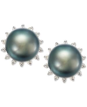 Tahitian Pearl (8 Mm) And Diamond (1/5 Ct. T.w.) Earrings In 14k White Gold