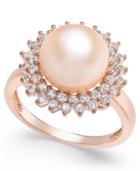 Freshwater Pearl (12mm) And White Topaz (3/4 Ct. T.w.) Ring In Sterling Silver And Rose Gold