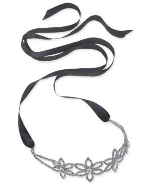 Inc International Concepts Silver-tone Pave Hair Band With Satin Ribbon, Created For Macy's