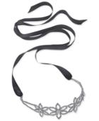 Inc International Concepts Silver-tone Pave Hair Band With Satin Ribbon, Created For Macy's