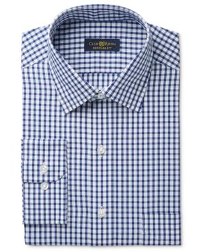 Club Room Estate Men's Classic-fit Wrinkle-resistant Navy Check Dress Shirt, Only At Macy's