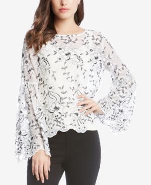 Karen Kane Floral-embroidered Mesh Top