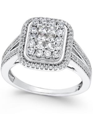 Diamond Square Cluster Engagement Ring (1 Ct. T.w.) In 14k White Gold