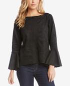 Karen Kane Faux-suede Flared-sleeve Peplum Top