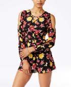 Material Girl Juniors' Printed Lattice-front Slit-sleeve Romper, Only At Macy's