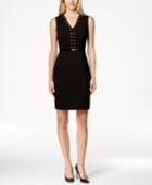 Calvin Klein Lace Front Belted Sheath Dress