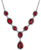 2028 Silver-tone Red Stone And Pave Lariat Necklace