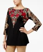 Jm Collection Lace-print Studded Tunic, Created For Macy's