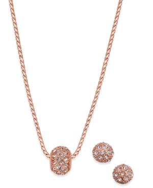 Charter Club Rose Gold-tone Pave Fireball Pendant Necklace And Stud Earrings