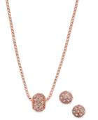 Charter Club Rose Gold-tone Pave Fireball Pendant Necklace And Stud Earrings