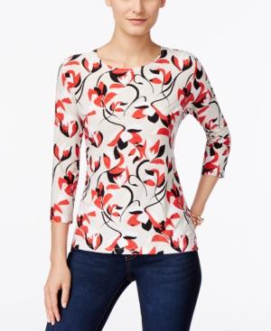 Jm Collection Floral-print Jacquard Top, Only At Macy's