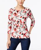 Jm Collection Floral-print Jacquard Top, Only At Macy's