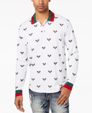 Reason Men's Snake Roses White Embroidered Graphic-print Rugby Polo