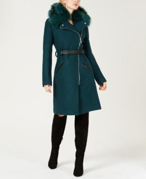 Guess Yaya Belted Faux-fur-trim Coat