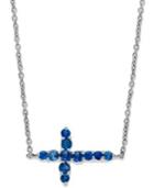 10k White Gold Necklace, Sapphire Sideways Cross Pendant (3/8 Ct. T.w.)