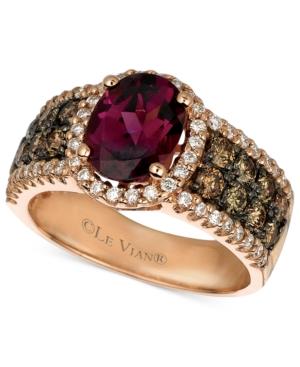 Le Vian Raspberry Rhodolite Garnet (1-7/8 Ct. Chocolate Diamond (3/4 Ct. T.w.) And White Diamond (3/8 Ct. T.w.) Oval In 14k Rose Gold