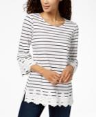 Charter Club Striped Lace-trim Top, Created For Macy's