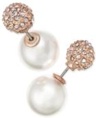 Charter Club Gold-tone Or Rose Gold-tone Pave Imitation Pearl Front And Back Earrings, Only At Macy's