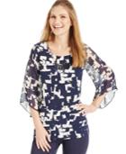 Alfani Petite Printed Angel-sleeve Top, Only At Macy's