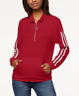 Ultra Flirt By Ikeddi Juniors' Striped Quarter-zip Sweatshirt