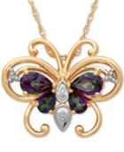 Mystic Topaz (1-3/8 Ct. T.w.) & Diamond Accent Two-tone Butterfly Pendant Necklace In 14k Gold