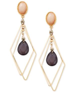 Inc International Concepts Gold-tone Mauve Stone Geo Halo Drop Earrings, Only At Macy's