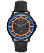Ax Armani Exchange Men's Black Leather Strap Watch 44mm Ax2265