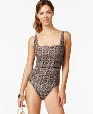 Calvin Klein Printed Pleated One-piece Swimsuit Women's Swimsuit