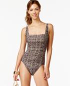 Calvin Klein Printed Pleated One-piece Swimsuit Women's Swimsuit