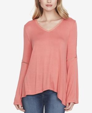 Jessica Simpson Juniors' Bell-sleeve Lace-trim Top