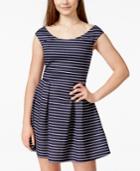 Emerald Sundae Juniors' Striped Fit-and-flare Scuba Dress