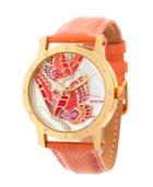 Bertha Quartz Isabella Collection Gold And Coral Leather Watch 38mm