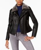 French Connection Faux-fur-trim Faux-leather Moto Jacket