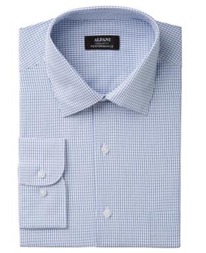 Alfani Men's Classic/regular Fit Performance Stretch Easy-care Medium Check Dress Shirt, Created For Macy's