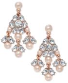 Charter Club Rose Gold-tone Pave Pink Imitation Pearl Chandelier Earrings, Only At Macy's