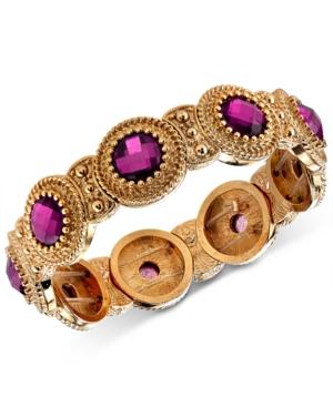 2028 Gold-tone Purple Crystal Filigree Stretch Bracelet