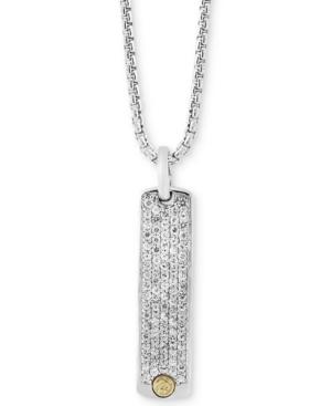 Effy Men's White Sapphire Dog Tag Pendant Necklace (2 Ct. T.w.) In Sterling Silver & 18k Gold