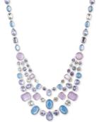 Nine West Silver-tone Multi-crystal And Stone Layer Collar Necklace