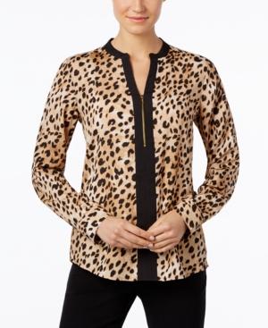 Calvin Klein Half-zip Animal-print Blouse