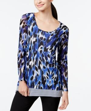 Alfani Combo-print Mesh Layered Top, Only At Macy's
