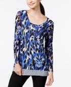 Alfani Combo-print Mesh Layered Top, Only At Macy's