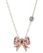 Betsey Johnson Antique Gold-tone Crystal Bow Pendant Necklace