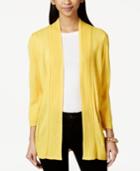Ny Collection Ribbed-trim Pointelle Open Cardigan
